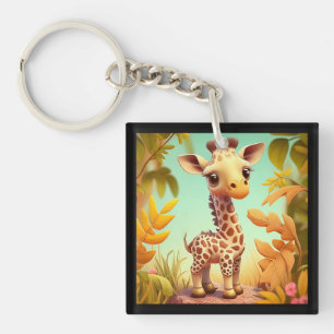 Tropical Cute Baby Giraffe Cartoon  Key Ring