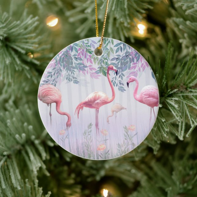 Tropical Cute Family Pink Flamingos Ceramic Ornament (Tree)