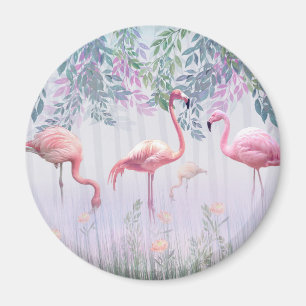 Tropical Cute Family Pink Flamingos Magnet