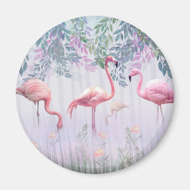 Tropical Cute Family Pink Flamingos Magnet (Front)