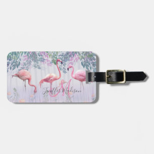 Tropical Cute Family Pink Flamingos Watercolor. Luggage Tag