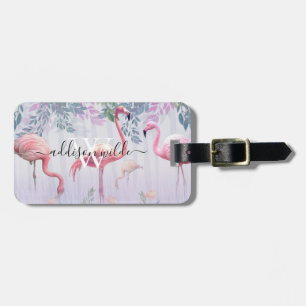 Tropical Cute Family Pink Flamingos Watercolor. Luggage Tag