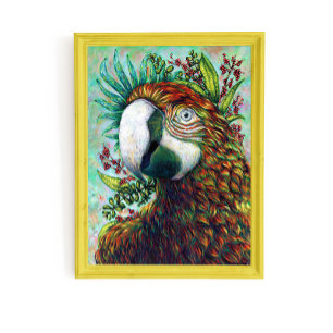 Tropical Cute Floral Parrot Bird Art Poster