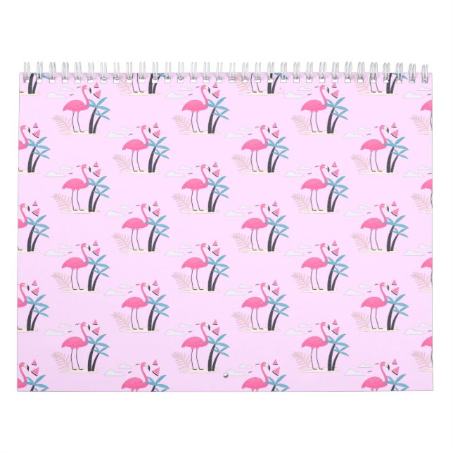 Tropical Cute funny flamingo watercolor pattern Calendar (Cover)