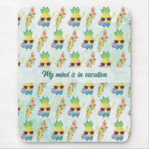 Tropical Cute Pineapple Pattern + Custom Text Mouse Pad