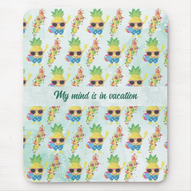Tropical Cute Pineapple Pattern + Custom Text Mouse Pad (Front)