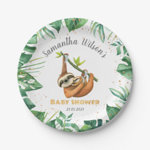 Tropical Cute Sloth Baby Shower  Paper Plate