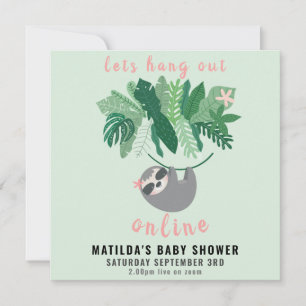 Tropical cute sloth hang out online baby shower card
