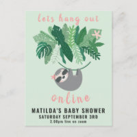 Tropical cute sloth hang out online baby shower
