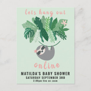 Tropical cute sloth hang out online baby shower postcard