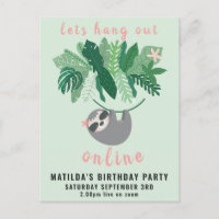 Tropical cute sloth hang out online birthday party