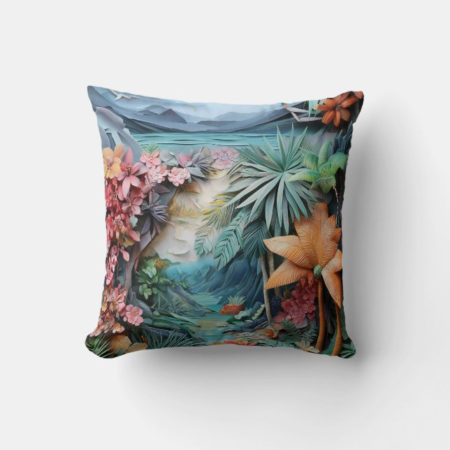 Tropical £d style collage cushion (Front)