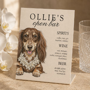 Tropical Dachshund Wedding Bar Menu Pedestal Sign