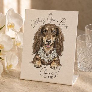 Tropical Dachshund Wedding Drinks On Me Pedestal Sign
