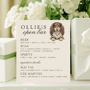 Tropical Dachshund Wedding Open Bar Menu Pedestal Sign