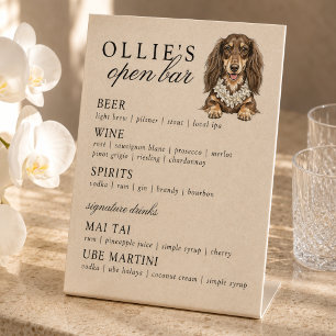Tropical Dachshund Wedding Open Bar Menu Pedestal Sign