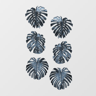 Tropical Dark Blue Set of 6 Monstera Leaves