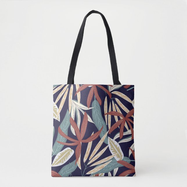 Tropical Dark: Creative Plant Print Tote Bag (Front)