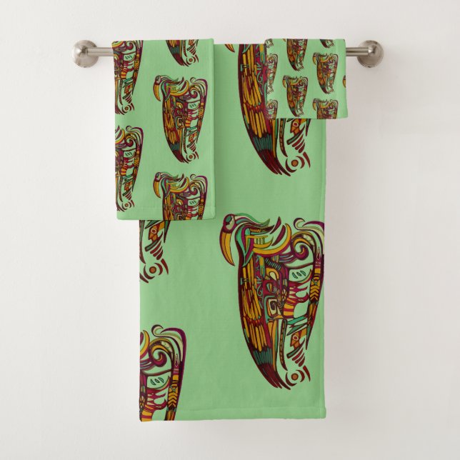 tropical dark feather bath towel set (Insitu)