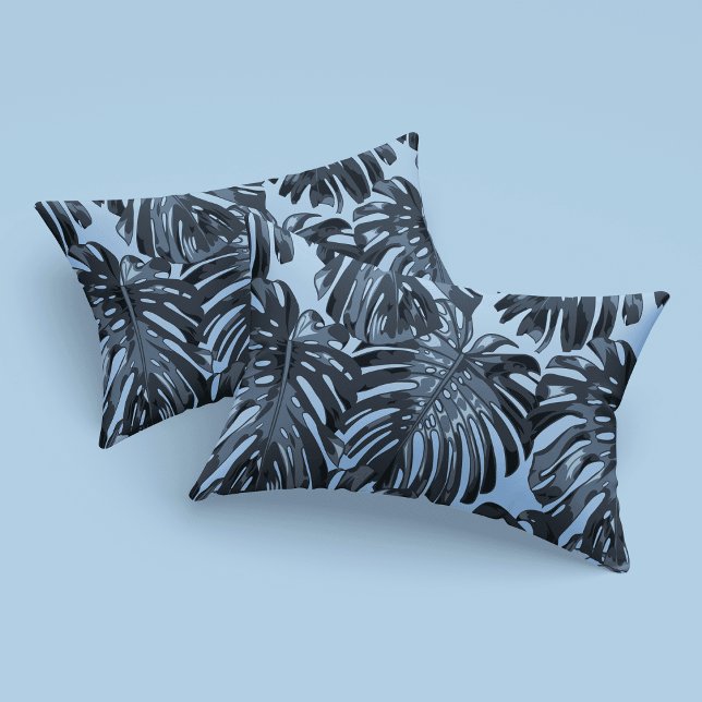 Tropical Dark Grey Blue Monstera Jungle Leaves Pillowcase (Creator Uploaded)