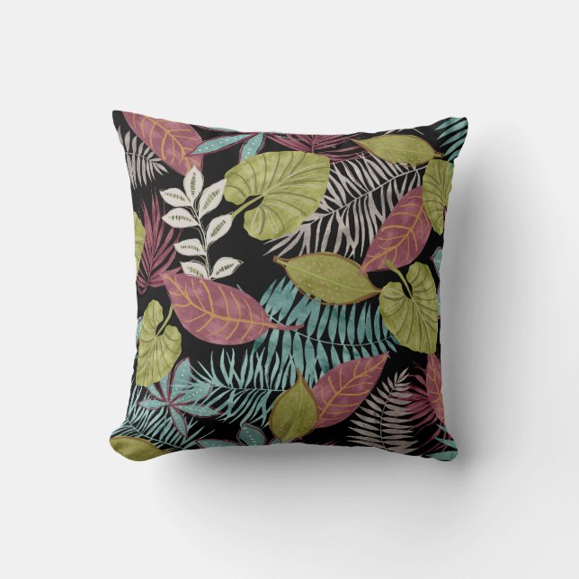 Tropical Dark Leaves: Textile Pattern Design Cushion (Front)