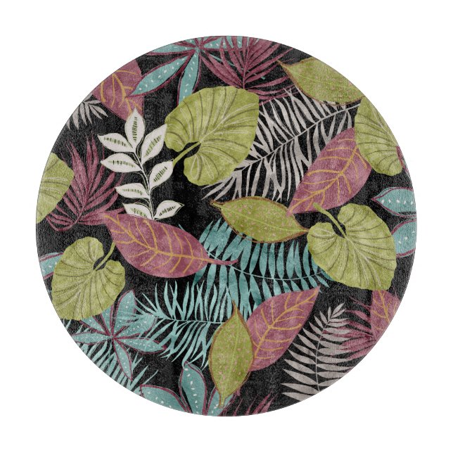 Tropical Dark Leaves: Textile Pattern Design Cutting Board (Front)