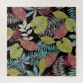 Tropical Dark Leaves: Textile Pattern Design Jigsaw Puzzle