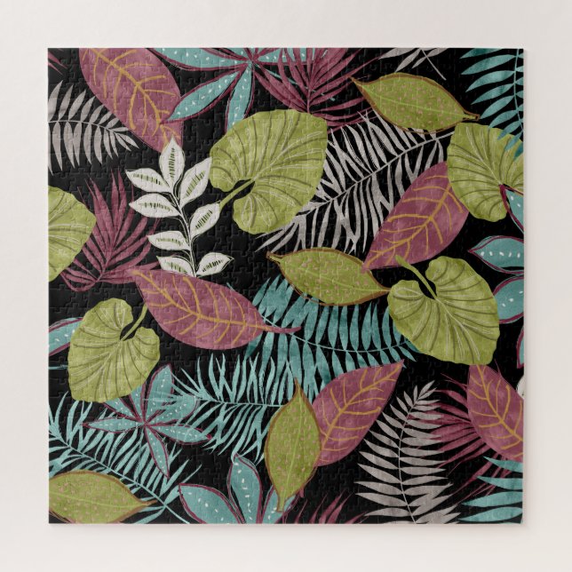 Tropical Dark Leaves: Textile Pattern Design Jigsaw Puzzle (Vertical)