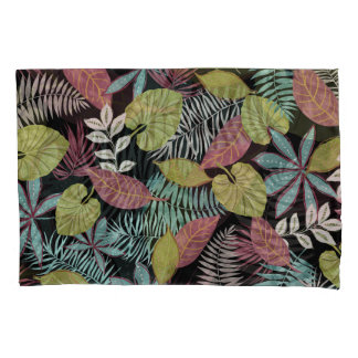 Tropical Dark Leaves: Textile Pattern Design Pillowcase
