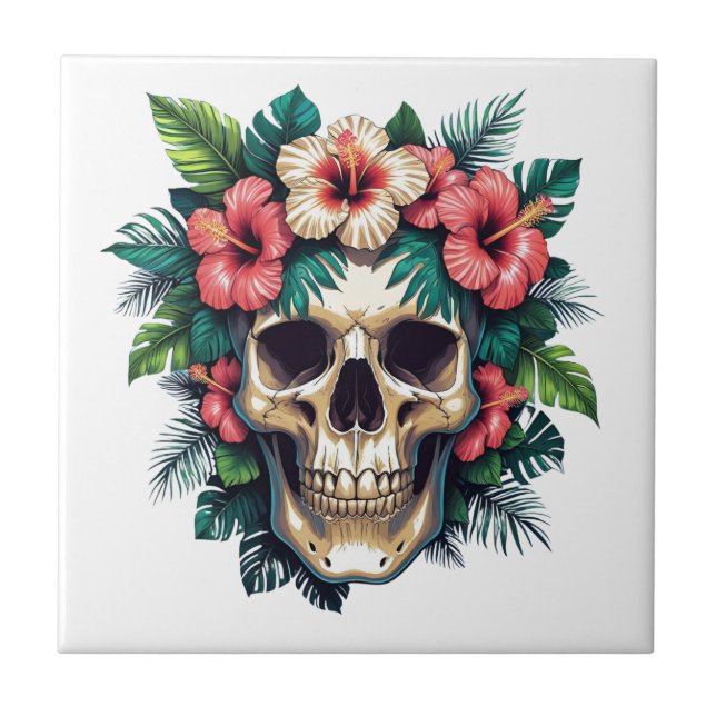 Tropical Decay: Bloom & Bone Ceramic Tile (Front)