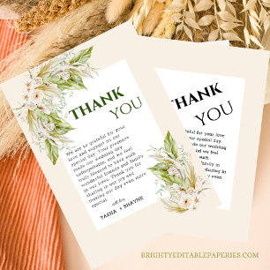 Tropical Delicate Pampas Grass Boho Chic Wedding  Thank You Card