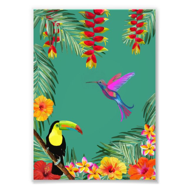 Tropical Delight hummingbird toucan flowers  Photo Print (Front)