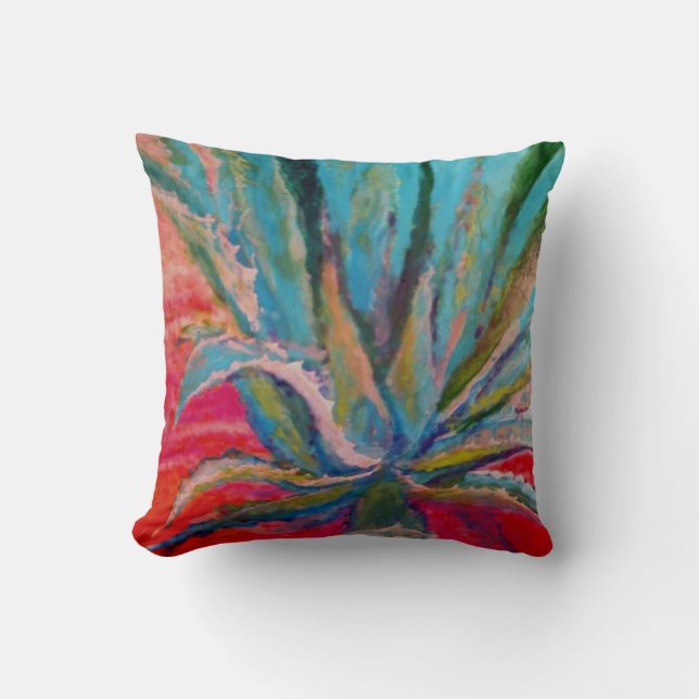 TROPICAL DESERT FUCHSIA & BLUE  AGAVE ART PILLOWS (Front)