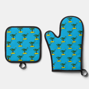 Tropical Desert Islands Pattern on an Oven Mitt & Pot Holder Set