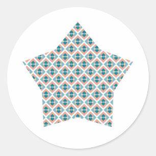 Tropical Desert Orange and Teal Harlequin star Classic Round Sticker