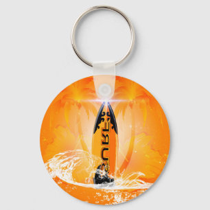 Tropical design, surfboard with palm key ring