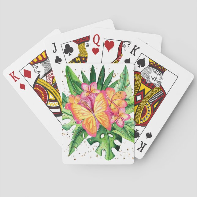 Tropical Design with Butterfly & Flowers Playing Cards (Back)