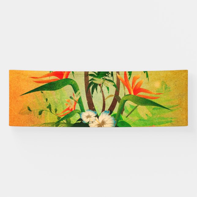 Tropical design with flowers and palm trees banner (Horizontal)