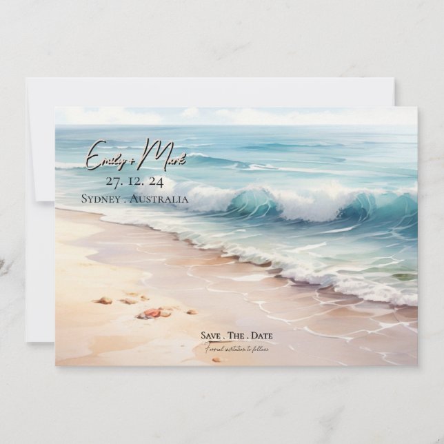 Tropical destination beach wedding invitation (Front)