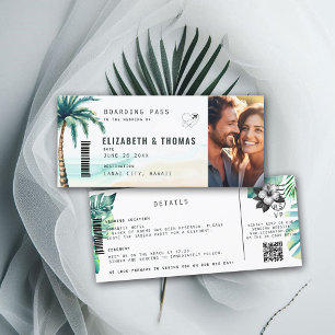 Tropical Destination Boarding Pass Beach Wedding Invitation