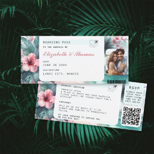 Tropical Destination Boarding Pass Photo Wedding Invitation