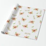 Tropical Destination Floral Personalised Wedding Wrapping Paper<br><div class="desc">Coordinates with my Tropical Destination Wedding Collection.   Design features a watercolor tropical coral flower with green leaves.   Text is gold coloured.  Personalise the design by entering the couple's names and wedding date in the template fields.   Different sizes and paper types to choose from.</div>