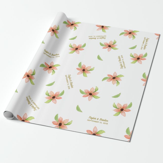 Tropical Destination Floral Personalised Wedding Wrapping Paper (Unrolled)