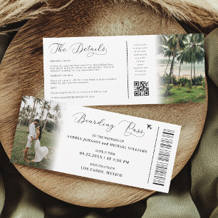 Tropical Destination QR Code Boarding Pass Wedding Invitation