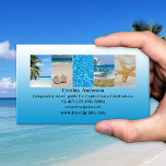 Tropical Destination QR Code Travel Agent Business Card<br><div class="desc">Business card featuring a range of tropical beach themed photos on a white and turquoise blue background. On the back is space for your own photo or a QR code. Great for a travel agent or travel blogger,  and customisable for any other purpose.</div>