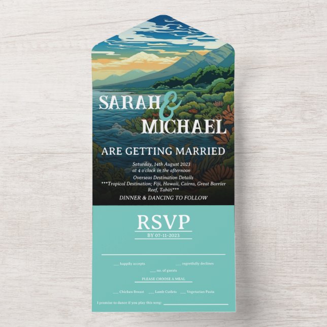 Tropical Destination RSVP All-In-One wedding All In One Invitation (Inside)