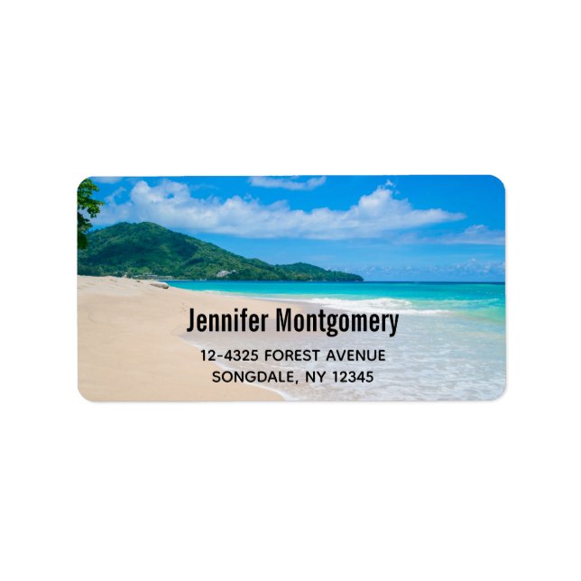 Tropical Destination Scenic Beach Photo Label (Front)