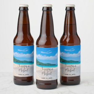 Tropical Destination Scenic Beach Photo Wedding Beer Bottle Label