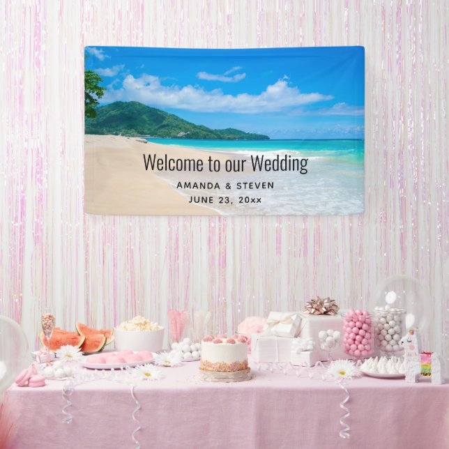 Tropical Destination Scenic Beach Wedding Banner (Party)