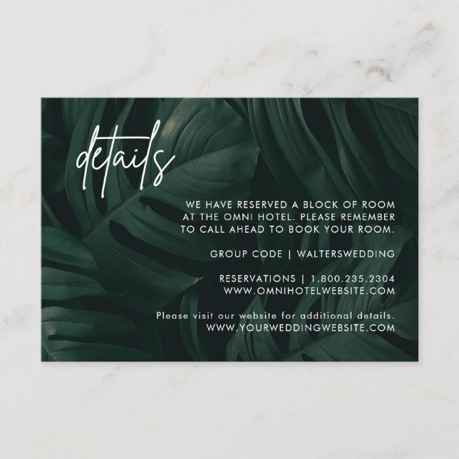 Tropical Destination Wedding Details Cards (Front)